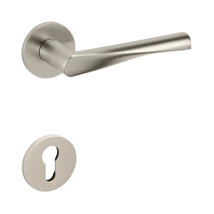 Alleen Vandaag Maniglia Dynamic Olivari per porta, rosetta e bocchetta bassa tonda 51x5 mm, foro Yale, Ottone finitura SuperNichel Satinato