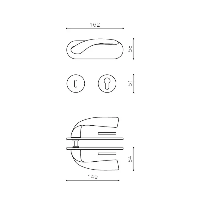 Voordeelprijs Maniglia per porta serie VOLA Olivari, con placca e bocchetta foro Patent, finitura Cromo Satinato