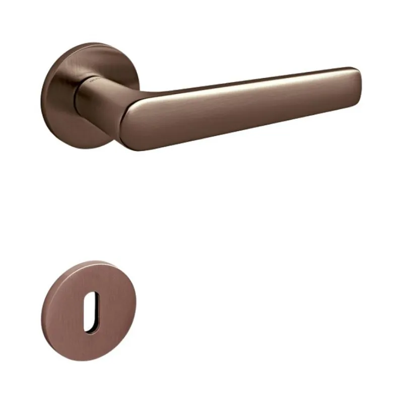 Uitverkoop Maniglia Lugano Olivari per porta, rosetta e bocchetta bassa tonda 51x5 mm, foro Patent, Ottone finitura SuperBronzo Satinato