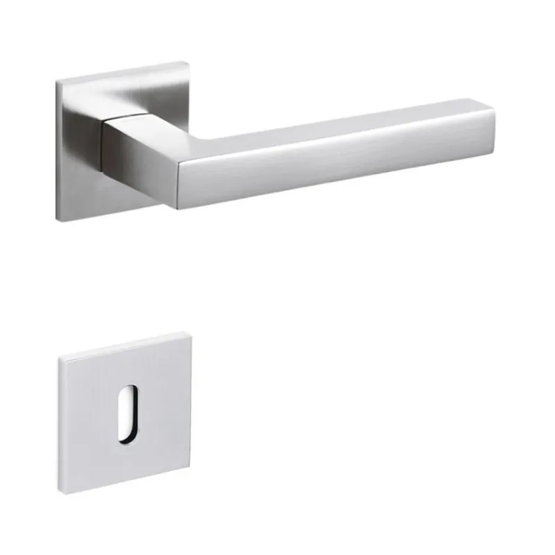 Actieprijs Maniglia Abc Olivari per porta, rosetta e bocchetta bassa quadra 51x5 mm, foro Patent, Ottone finitura Cromo Satinato