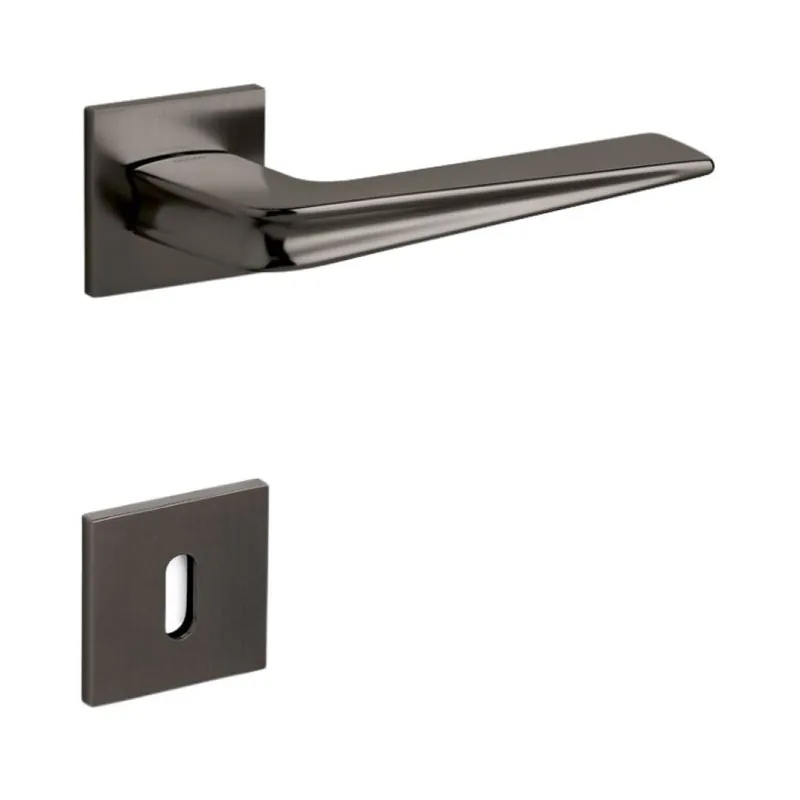 Uitverkoop Maniglia Chevron Olivari per porta, rosetta e bocchetta bassa quadra 51x5 mm, foro Patent, Ottone finitura SuperAntracite Satinato