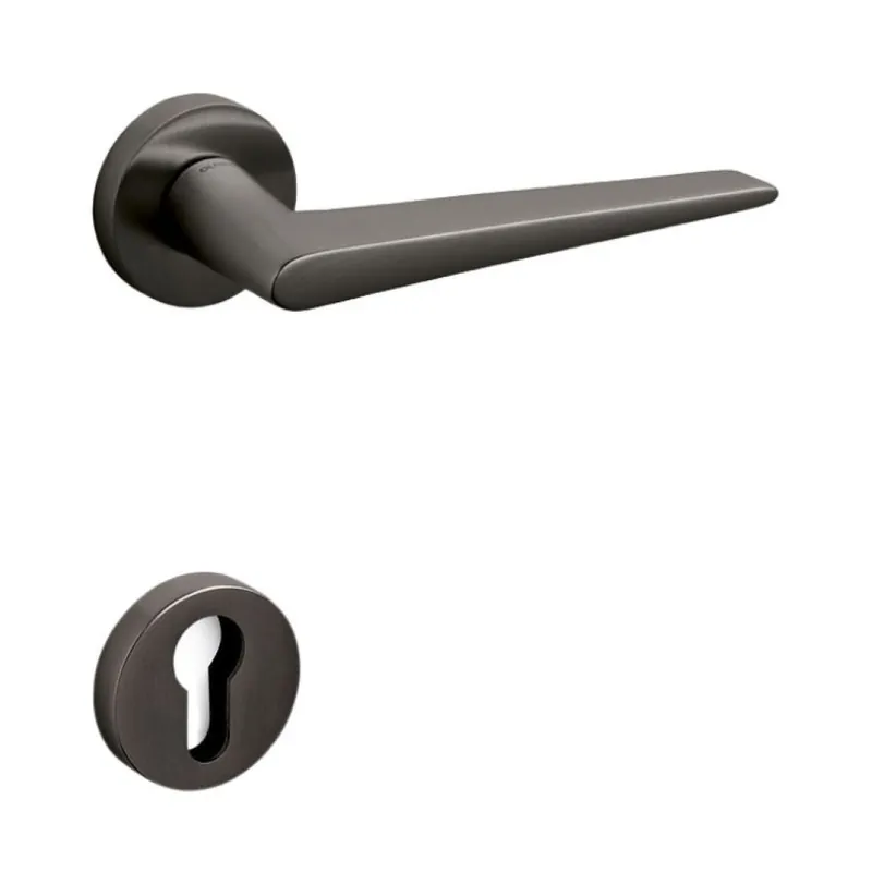 Bestel Nu Maniglia Nina Olivari per porta, rosetta e bocchetta quadra 47x10 mm, foro Yale, Ottone finitura SuperAntracite Satinato