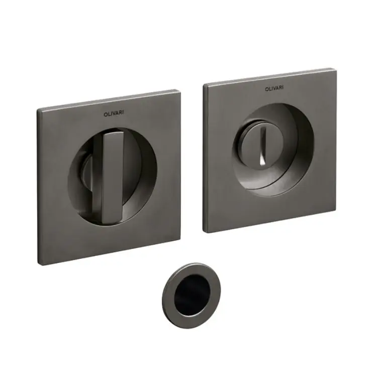 Superprijs Maniglia da incasso Olivari serie Giotto Q, maniglia per porta scorrevole con Chiavistello Singolo Ottone, finitura SuperAntracite Satinato