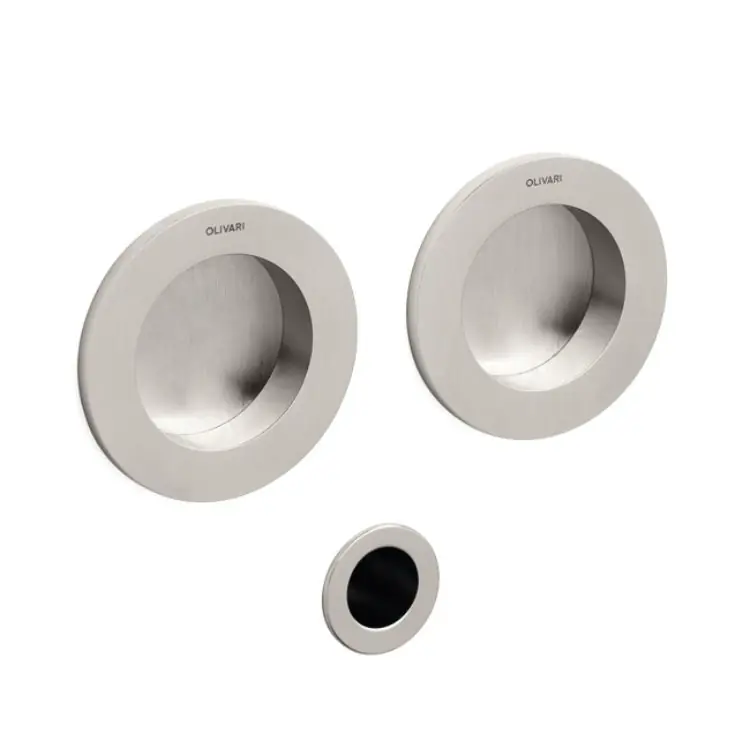 Maniglia da incasso Olivari serie Dante D134, per porta scorrevole, modello cieco senza foro chiave, Ottone finitura SuperNichel Satinato Shop Nu