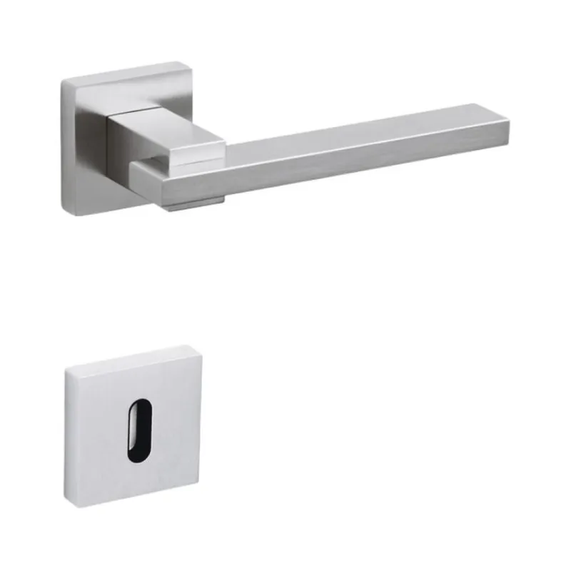 Tijdelijk Beschikbaar Maniglia Minerva Olivari per porta, rosetta e bocchetta quadra 47x10 mm, foro Patent, Ottone finitura Cromo Satinato
