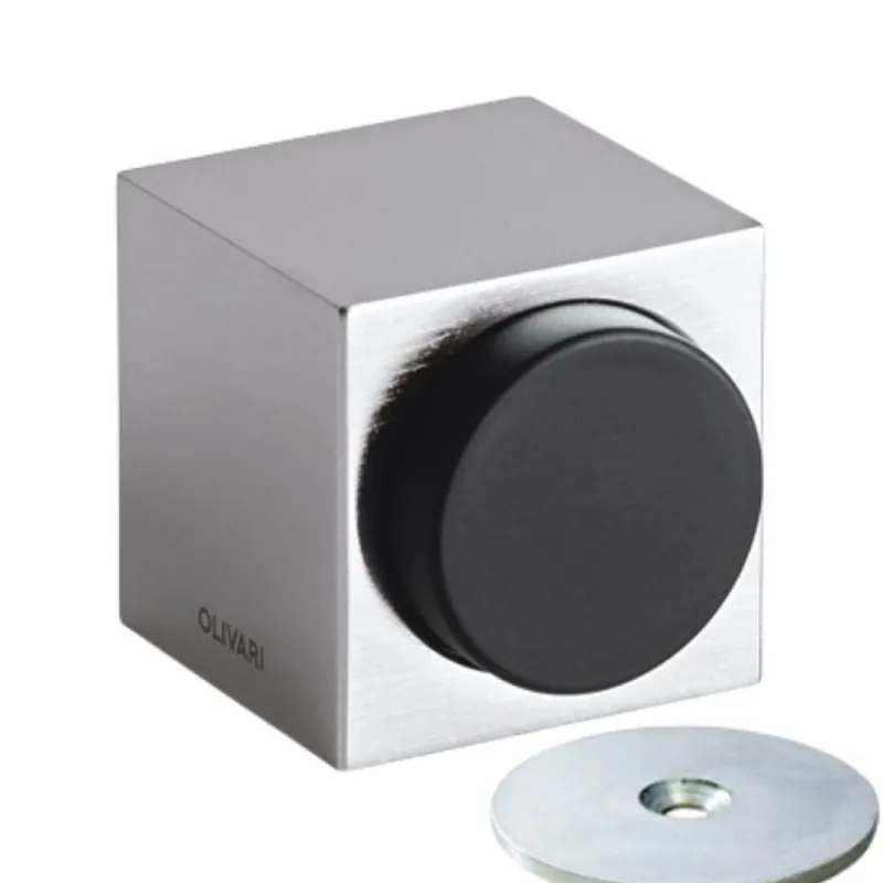 Alleen Vandaag Fermaporta magnetico Cubo B136C Olivari per interni/esterni, dimensione 32x38 mm, gommino diametro 25 mm, Ottone finitura SuperInox Satinato