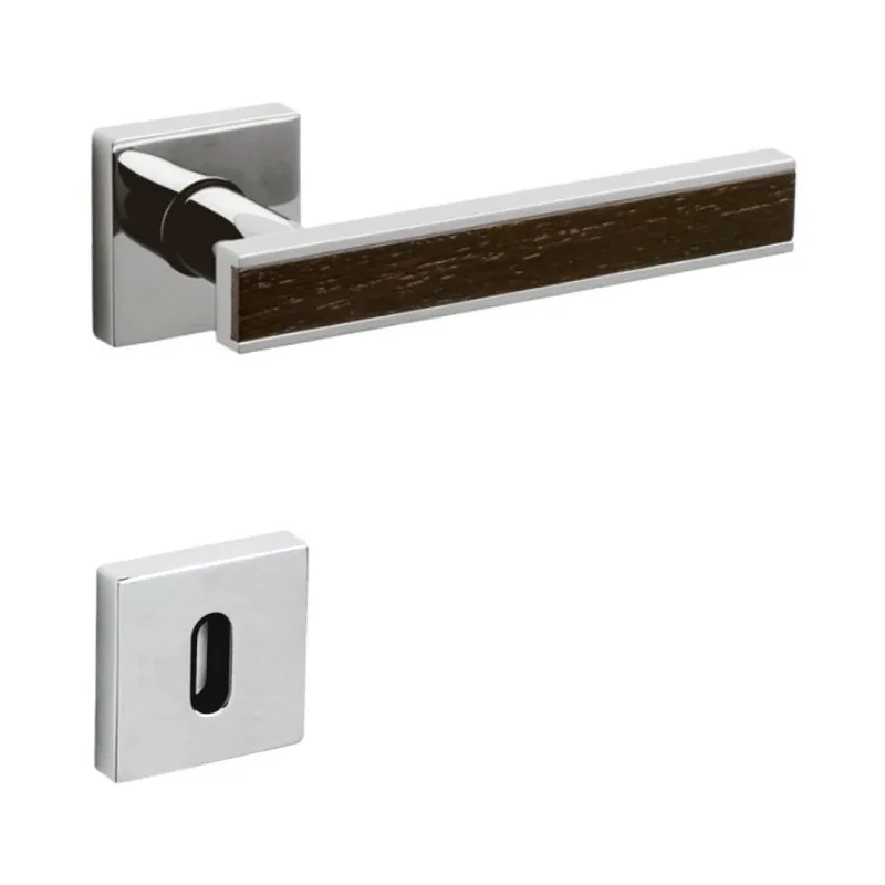 Actieprijs Maniglia Edge Olivari per porta, rosetta e bocchetta quadra 47x10 mm, foro Patent, Ottone finitura Cromo Lucido/Wengè