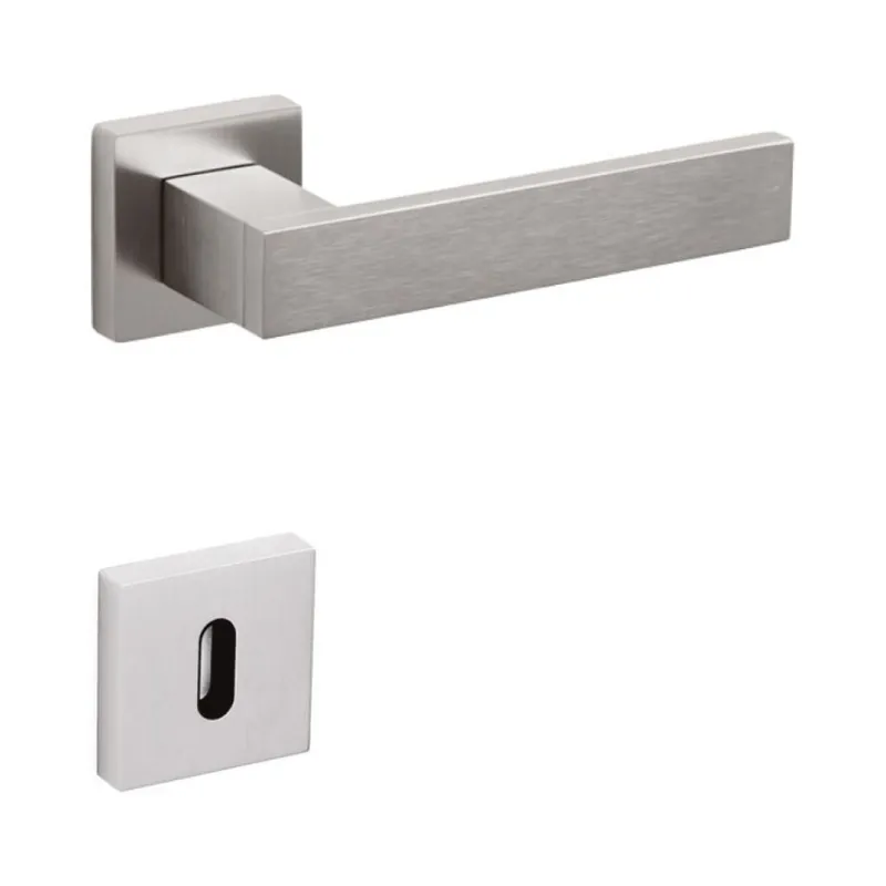 Beperkt Aanbod Maniglia Diana Olivari per porta, rosetta e bocchetta quadra 47x10 mm, foro Patent, Ottone finitura SuperInox Satinato
