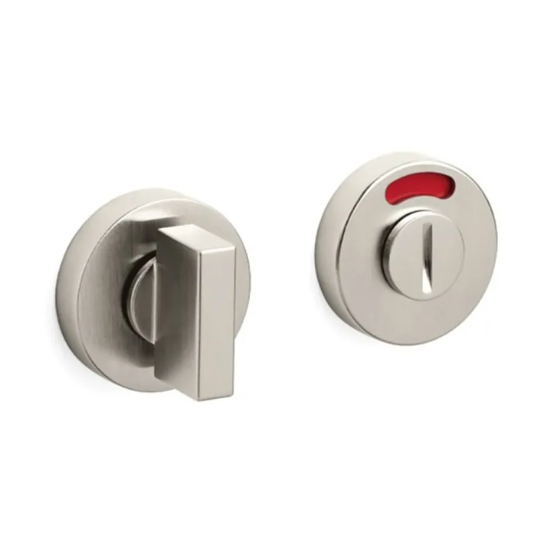 Beperkte Voorraad Chiavistello Space Olivari per porta interna, con indicatore, rosetta tonda 47x10 mm, quadro 6 mm, spessore porta 41-47 mm, Ottone finitura SuperNichel Satinato