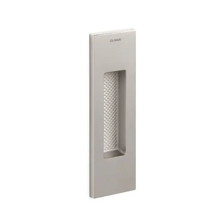 Veilige Betaling Maniglia da incasso Olivari serie Siro D111, per porta scorrevole, modello cieco senza foro chiave, Ottone finitura SuperNichel Satinato
