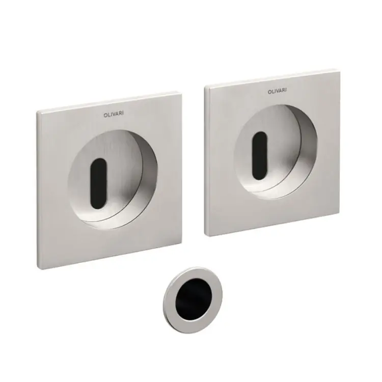 Beperkte Voorraad Maniglia da incasso Olivari serie Giotto Q, maniglia per porta scorrevole con foro chiave Ottone, finitura SuperNichel Satinato
