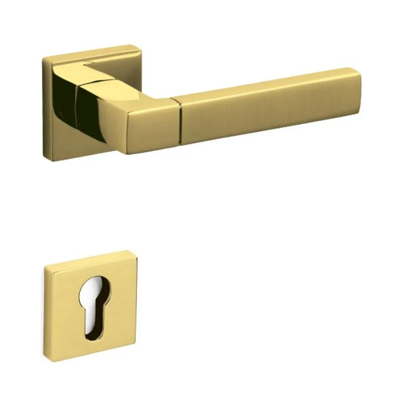 Alleen Vandaag Maniglia Planet Q Olivari per porta, rosetta e bocchetta quadra 47x10 mm, foro Yale, Ottone finitura SuperOro Lucido/Satinato