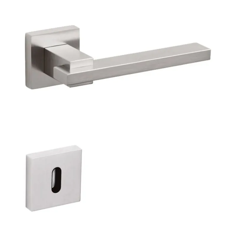 Beperkte Voorraad Maniglia Minerva Olivari per porta, rosetta e bocchetta quadra 47x10 mm, foro Patent, Ottone finitura Superinox Satinato