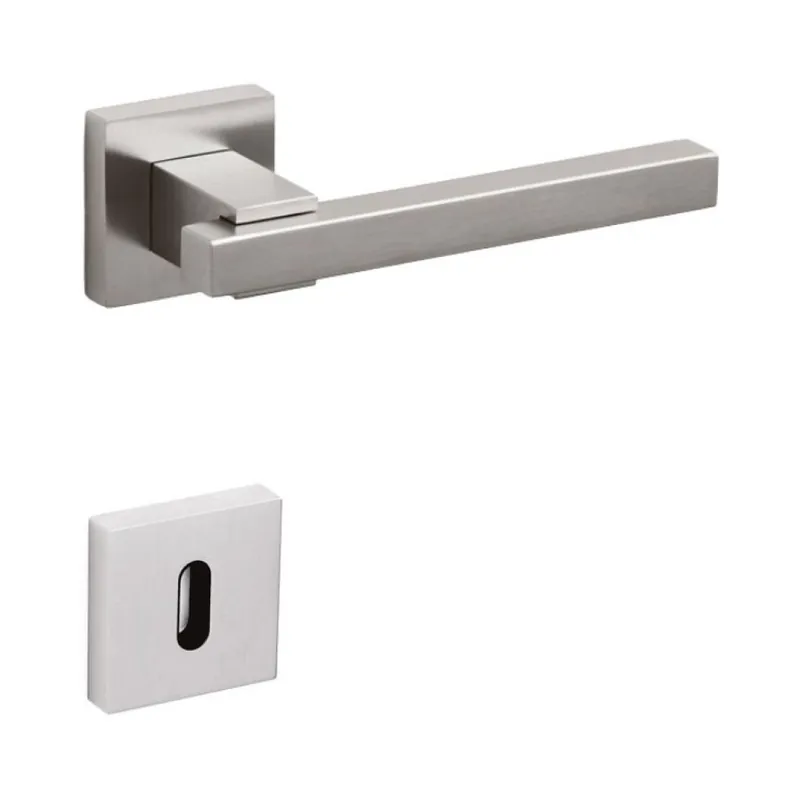 Aanbieding Maniglia Bios Olivari per porta, rosetta e bocchetta quadra 47x10 mm, foro Patent, Ottone finitura SuperInox Satinato