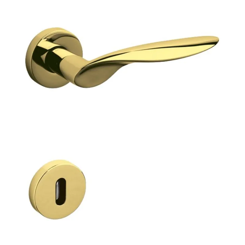 Beste Prijs Olivari serie Wind, maniglia per porta interna, rosetta e bocchetta, foro normale, Ottone, Superoro Lucido.