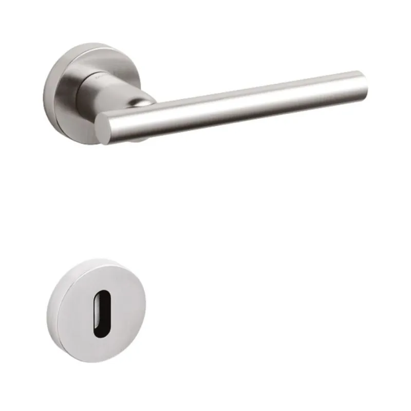 Alleen Vandaag Maniglia per porte Olivari serie Stilo, bocchetta foro normale, in Ottone colore SuperInox Satinato