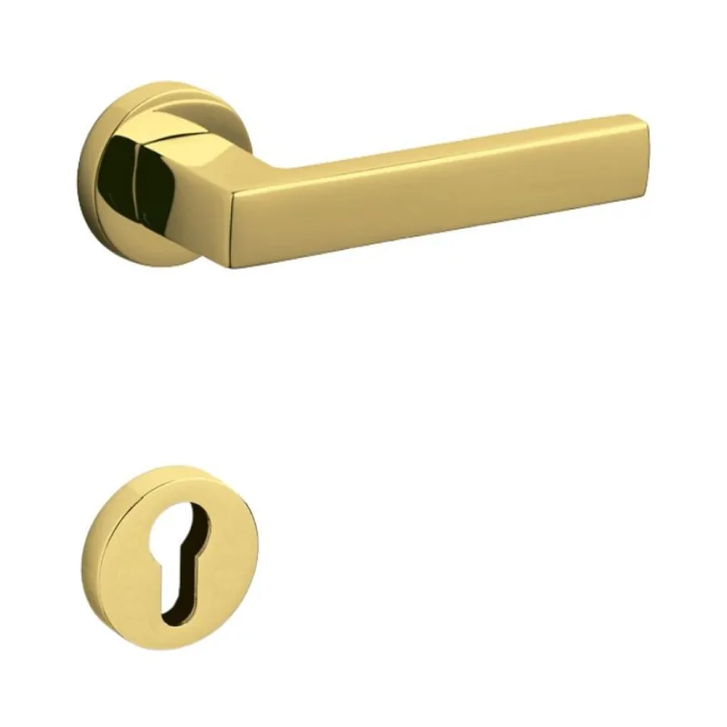 Uitverkoop Maniglia Planet Olivari per porta, rosetta e bocchetta tonda 47x10 mm, foro Yale, Ottone finitura SuperOro Lucido