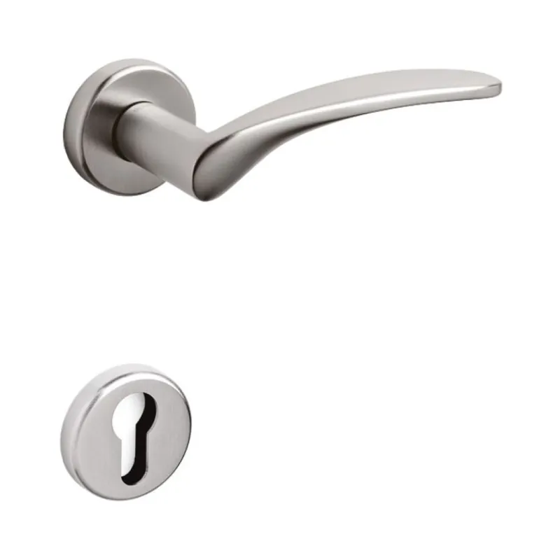 Beperkte Voorraad Maniglia Novella Olivari per porta, rosetta e bocchetta tonda 47x10 mm, foro Yale, Ottone finitura SuperInox Satinato