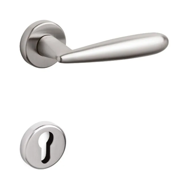 Speciale Aanbieding Maniglia Futura Olivari per porta, rosetta e bocchetta tonda 47x10 mm, foro Yale, Ottone finitura SuperInox Satinato