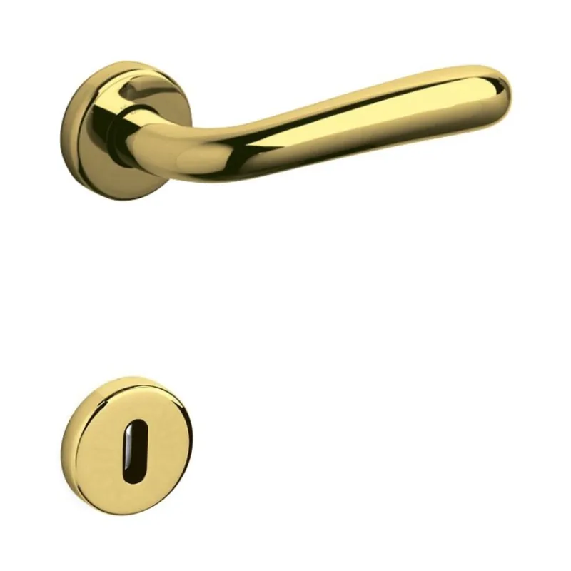 Speciale Aanbieding Maniglia Bond Olivari per porta, rosetta e bocchetta tonda 47x10 mm, foro Patent, Ottone finitura SuperOro Lucido