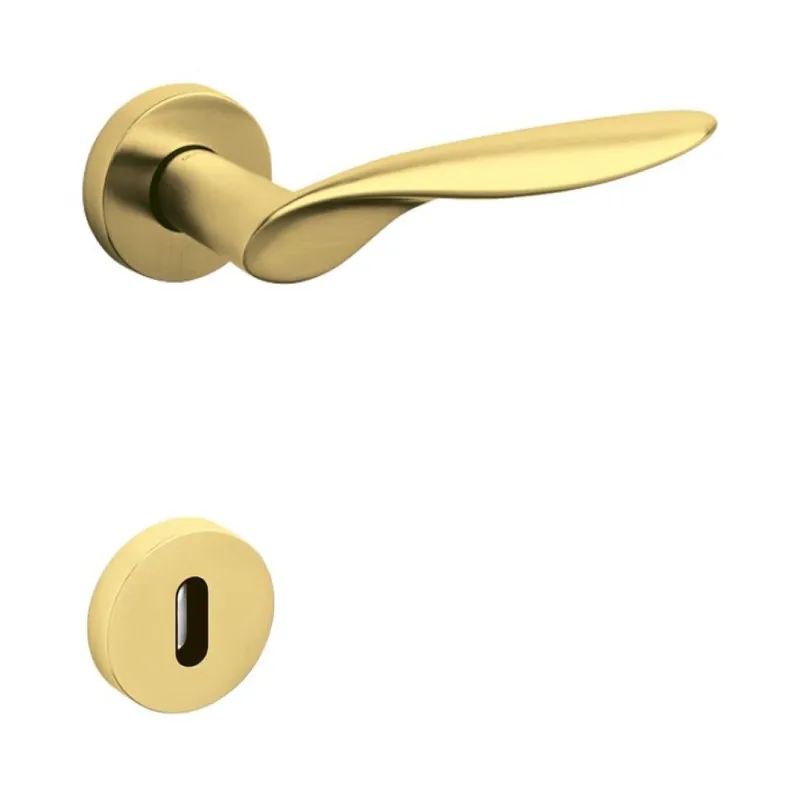 Weekendaanbieding Maniglia per porta, serie Wind Olivari, rosetta e bocchetta tonda, foro normale, SuperOro Satinato.