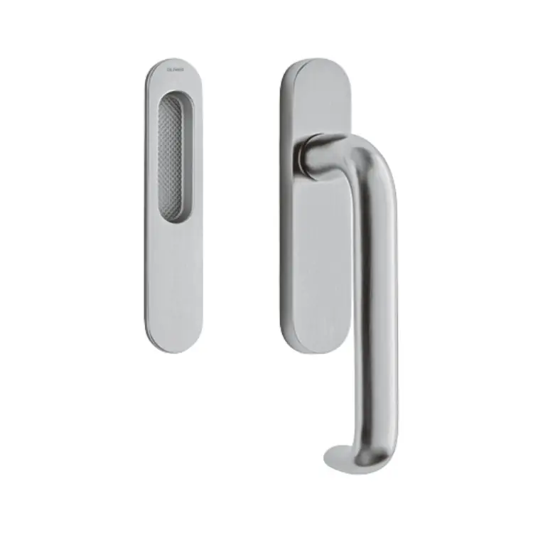 Maniglione Polo Olivari per alzante scorrevole, versione singolo corto e nicchia esterna, spessore porta 68 mm, Ottone finitura Cromo Satinato Laatste Versie