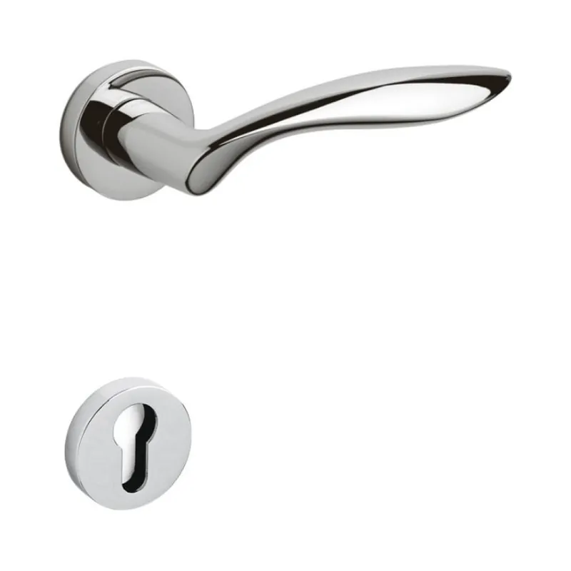 Gereduceerde Prijs Maniglia Onda Olivari per porta, rosetta e bocchetta tonda 47x10 mm, foro Yale, Ottone finitura Cromo Lucido