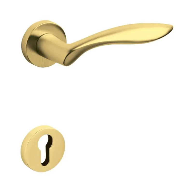 Maniglia Onda Olivari per porta, rosetta e bocchetta tonda 47x10 mm, foro Yale, Ottone finitura SuperOro Satinato Merkproduct