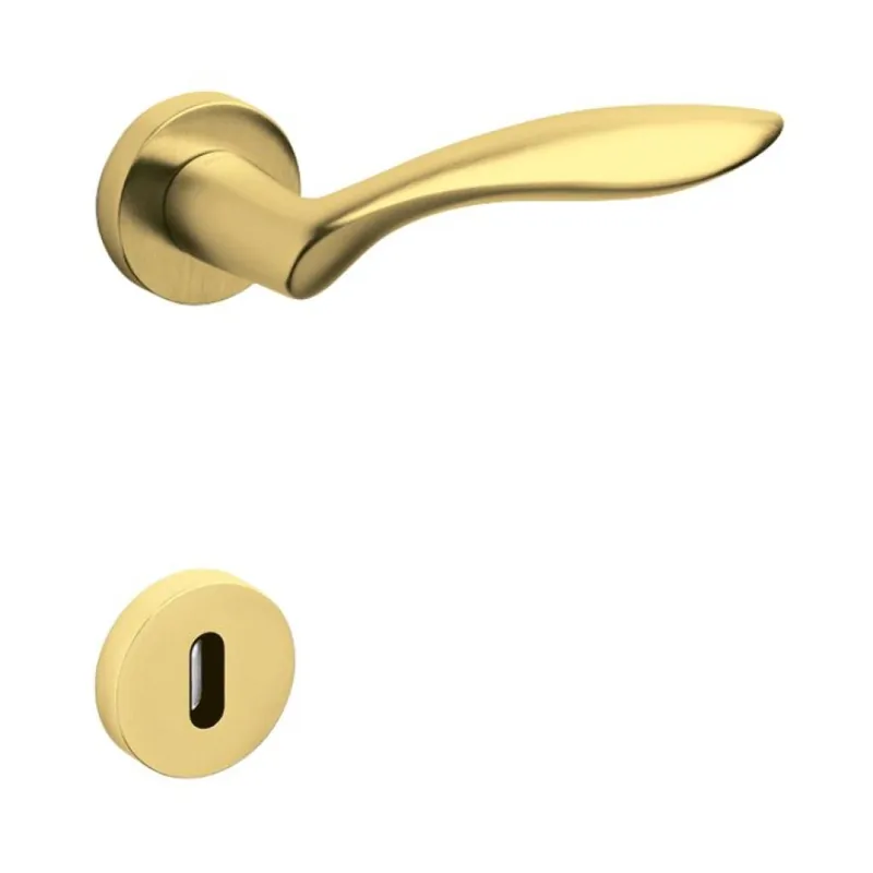 Superprijs Maniglia Onda Olivari per porta, rosetta e bocchetta tonda 47x10 mm, foro Patent, Ottone finitura SuperOro Satinato