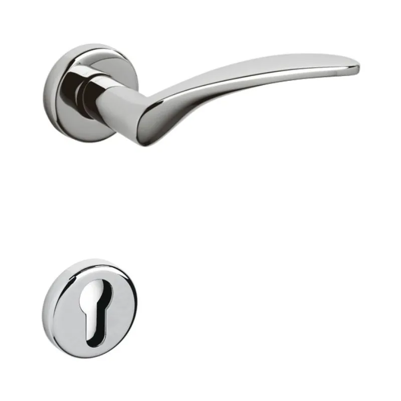 Maniglia Novella Olivari per porta, rosetta e bocchetta tonda 47x10 mm, foro Yale, Ottone finitura Cromo Lucido Finale Uitverkoop