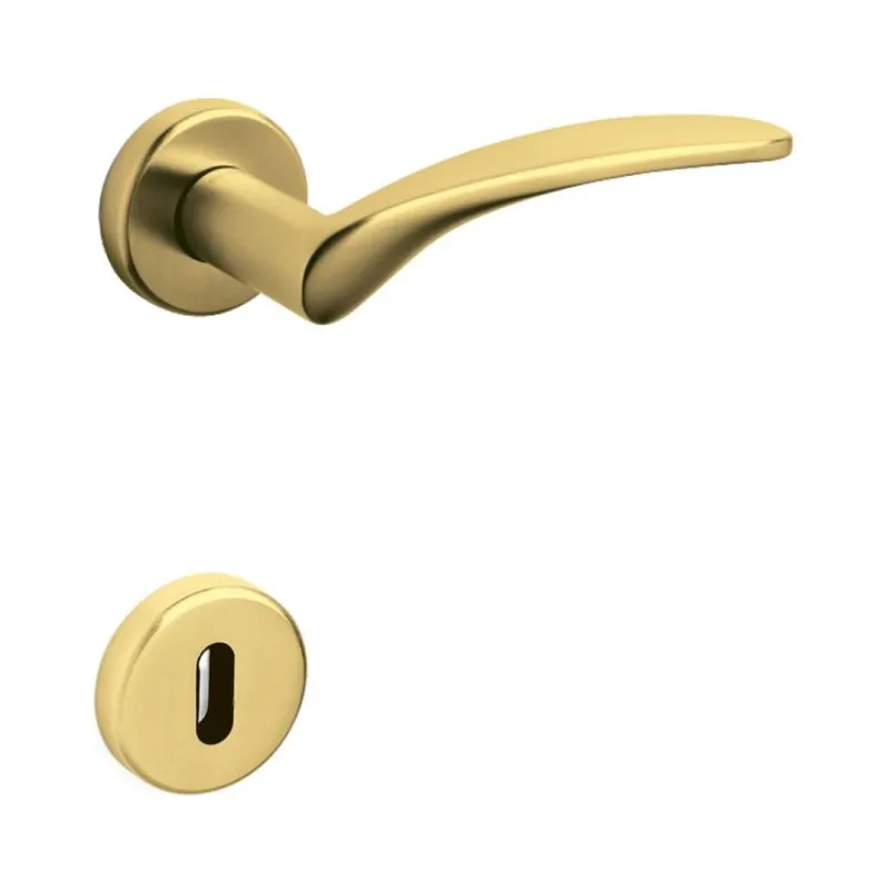 Maniglia Novella Olivari per porta, rosetta e bocchetta tonda 47x10 mm, foro Patent, Ottone finitura SuperOro Satinato Alleen Vandaag