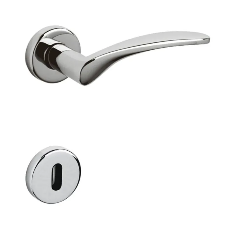 Maniglia Novella Olivari per porta, rosetta e bocchetta tonda 47x10 mm, foro Patent, Ottone finitura Cromo Lucido Flitsaanbieding