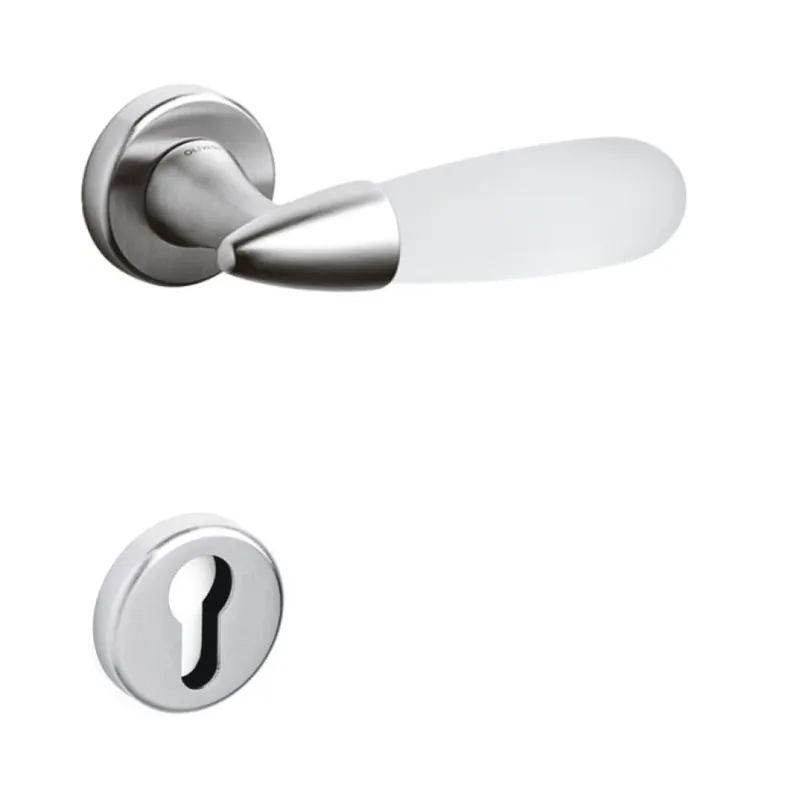 Maniglia Aurora Olivari per porta, rosetta e bocchetta tonda 47x10 mm, foro Yale, Ottone finitura Cromo Satinato, Vetro Trasparente Opaco Lage Prijs
