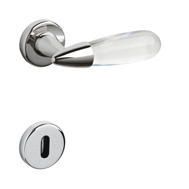 Maniglia Aurora Olivari per porta, rosetta e bocchetta tonda 47x10 mm, foro Patent, Ottone finitura Cromo Lucido, Vetro Trasparente Bestseller