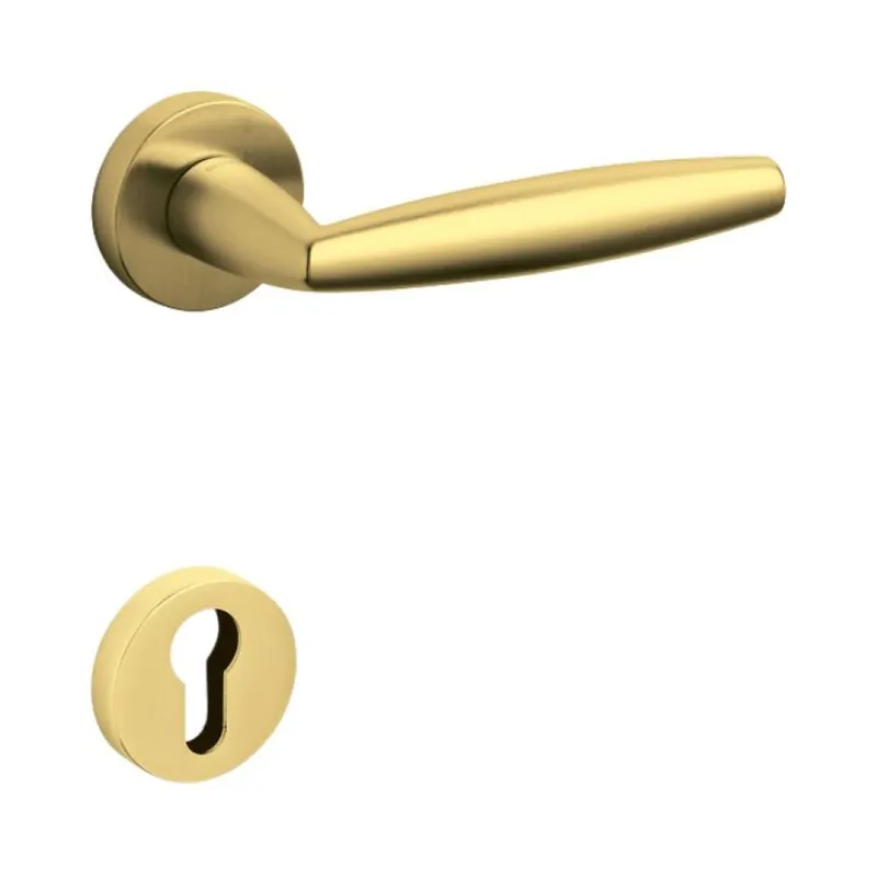 Maniglia Aurelia Olivari per porta, rosetta e bocchetta tonda 47x10 mm, foro Yale, Ottone finitura SuperOro Satinato Seizoensaanbieding