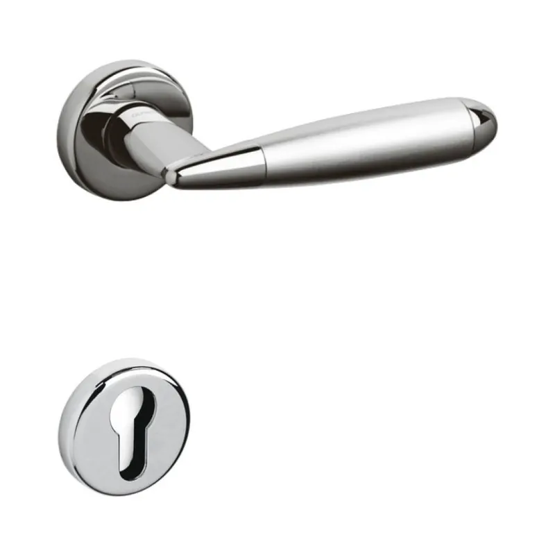 Maniglia Aster Olivari per porta, rosetta e bocchetta tonda 47x10 mm, foro Yale, Ottone finitura Cromo Lucido/Satinato Gecertificeerd