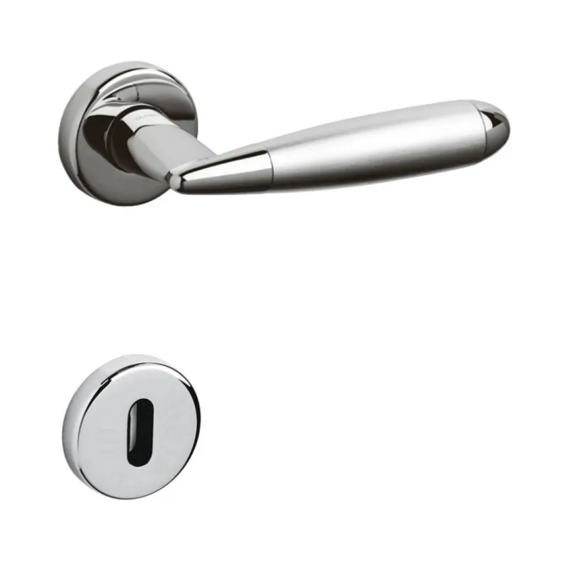 Laatste Kans Maniglia Aster Olivari per porta, rosetta e bocchetta tonda 47x10 mm, foro Patent, Ottone finitura Cromo Lucido/Satinato