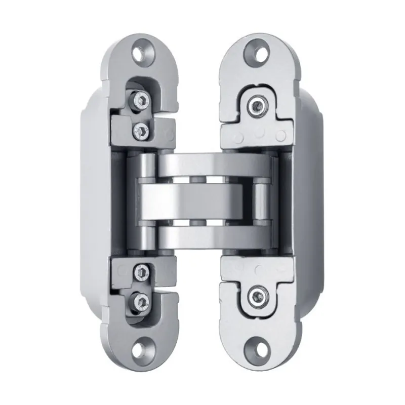 Cerniera a scomparsa IN300 Invisacta Otlav, per porte filo muro, portata 60 Kg, dimensione 120x30 mm, portata 60 Kg, regolabile su 3 assi, Zama finitura Argento Satinato Nu Kopen