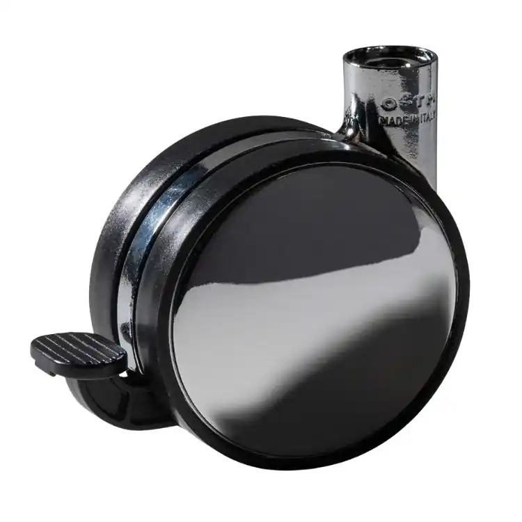 Laatste Versie Ruota girevole OGTM Disky 2, su piastra con freno, in zama finitura battistrada nero e disco cromato lucido, diametro 80 mm