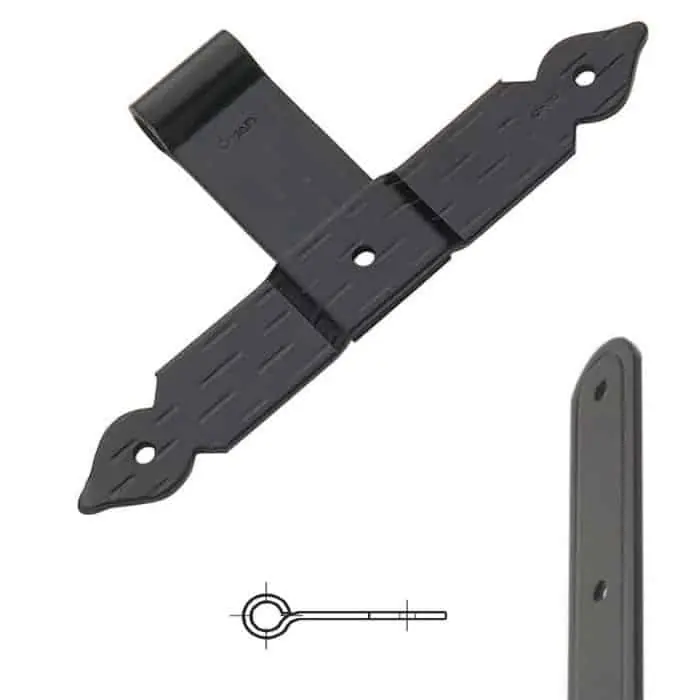Bandella a T serie tonda 8368 Omad, occhio centrale diametro 12 con collo saldato 85 mm, altezza 200 mm, larghezza 30 mm, finitura Verniciato Nero Meest Verkocht