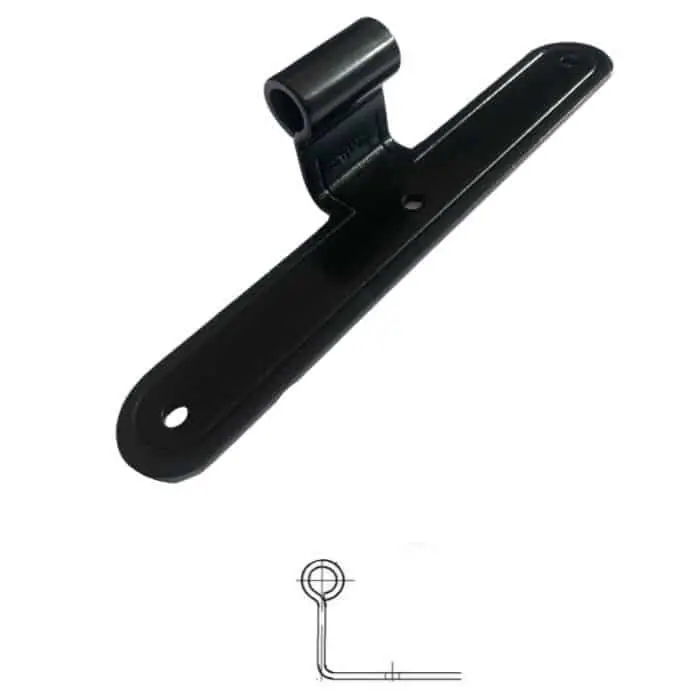 Bandella a T serie tonda 8366 Omad, occhio centrale diametro 12 con zanca media, altezza 200 mm, larghezza 30 mm, finitura Verniciato Nero Beperkte Voorraad