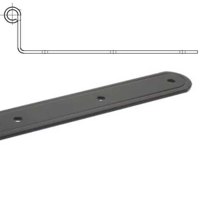 Bandella dritta diametro 12 mm, serie tonda 8228 OMAD, occhio laterale con zanca corta, lunghezza 300 mm, altezza 35 mm, spessore 3 mm, finitura Verniciato Nero Aanbieding