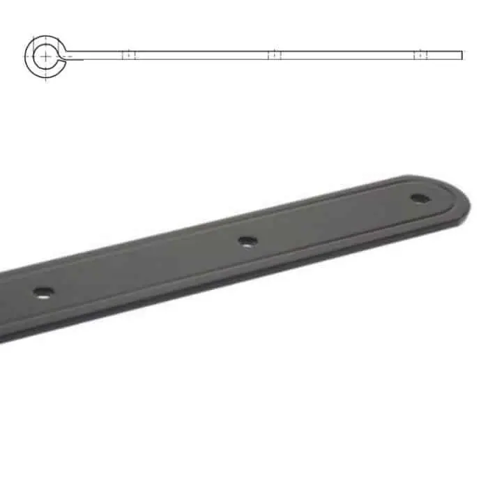 Bandella dritta diametro 12 mm, serie tonda 8226 OMAD, occhio centrale, lunghezza 350 mm, altezza 35 mm, spessore 3 mm, finitura Verniciato Nero Aanbieding
