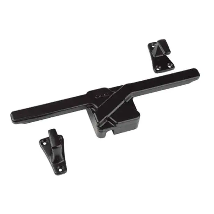 Catenaccio sicurezza Omad 7590 modello Blox destro, per spagnoletta 2 ante, lunghezza 300 mm, finitura Black Powerage Superprijs