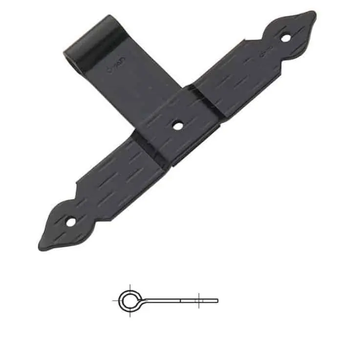 Bandella a T serie cuore 1368 Omad, occhio centrale diametro 12 con collo saldato 85 mm, altezza 200 mm, larghezza 30 mm, finitura Verniciato Nero Lage Prijs