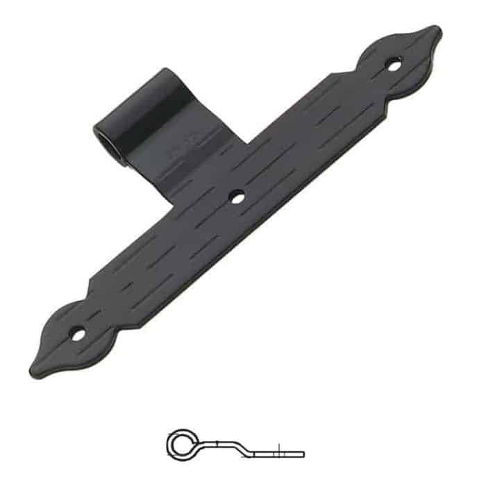 Bandella a T serie cuore 1364 Omad, occhio centrale diametro 12 e sbalzo da 3 mm, altezza 200 mm, larghezza 30 mm, finitura Verniciato Nero Tijdelijk Beschikbaar