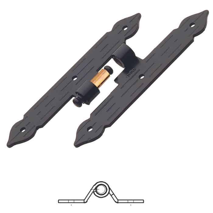 Fabrieksprijs Bandella a doppio T serie cuore 1332 Omad, spina levare, lato sinistro, zanca 15 mm, altezza 200 mm, larghezza 30 mm, finitura Verniciato Nero