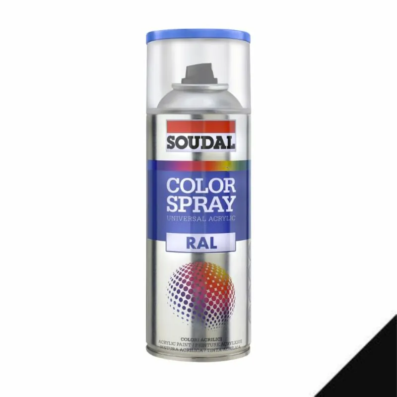 Premium Smalto acrilico universale Color Spray RAL Soudal, formato 400 ml, resistente a alte temperature, colore Nero
