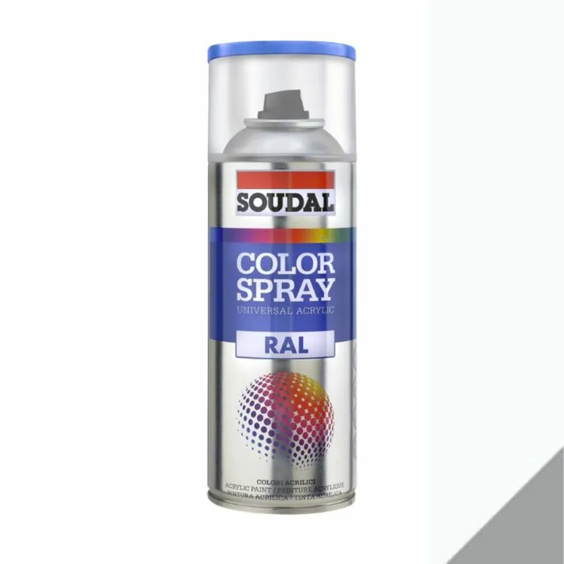 Smalto acrilico universale Color Spray RAL Soudal, formato 400 ml, colore Alluminio Trasparente 9006 Snelle Levering
