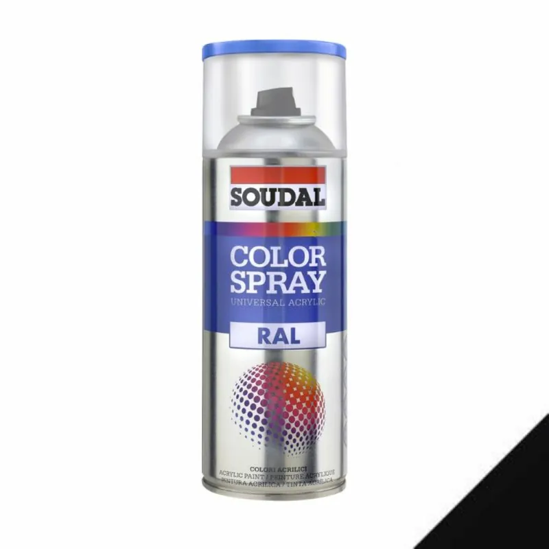 Smalto acrilico universale Color Spray RAL Soudal, formato 400 ml, colore Nero Lucido 9005 Op = Op